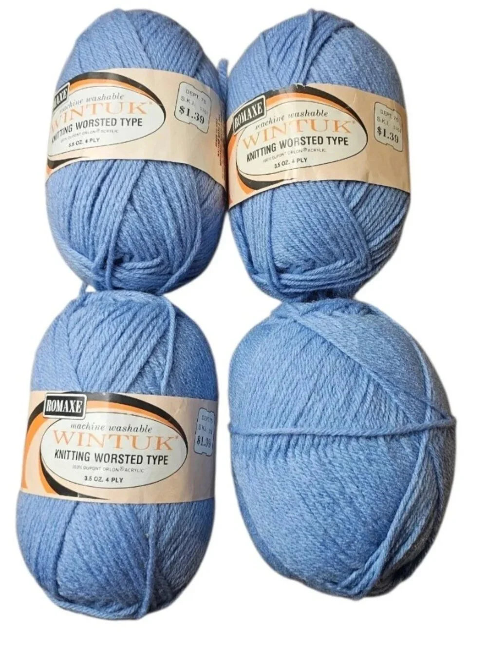 13 Skeins Wendy Aran Yarn Vtg Ames Wintuk Ivory Orlon White Romaxe Blue 3.5 oz